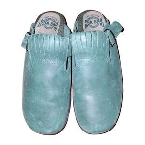 Brasko Green Leather Clogs Made In Sweden | Size EU 42